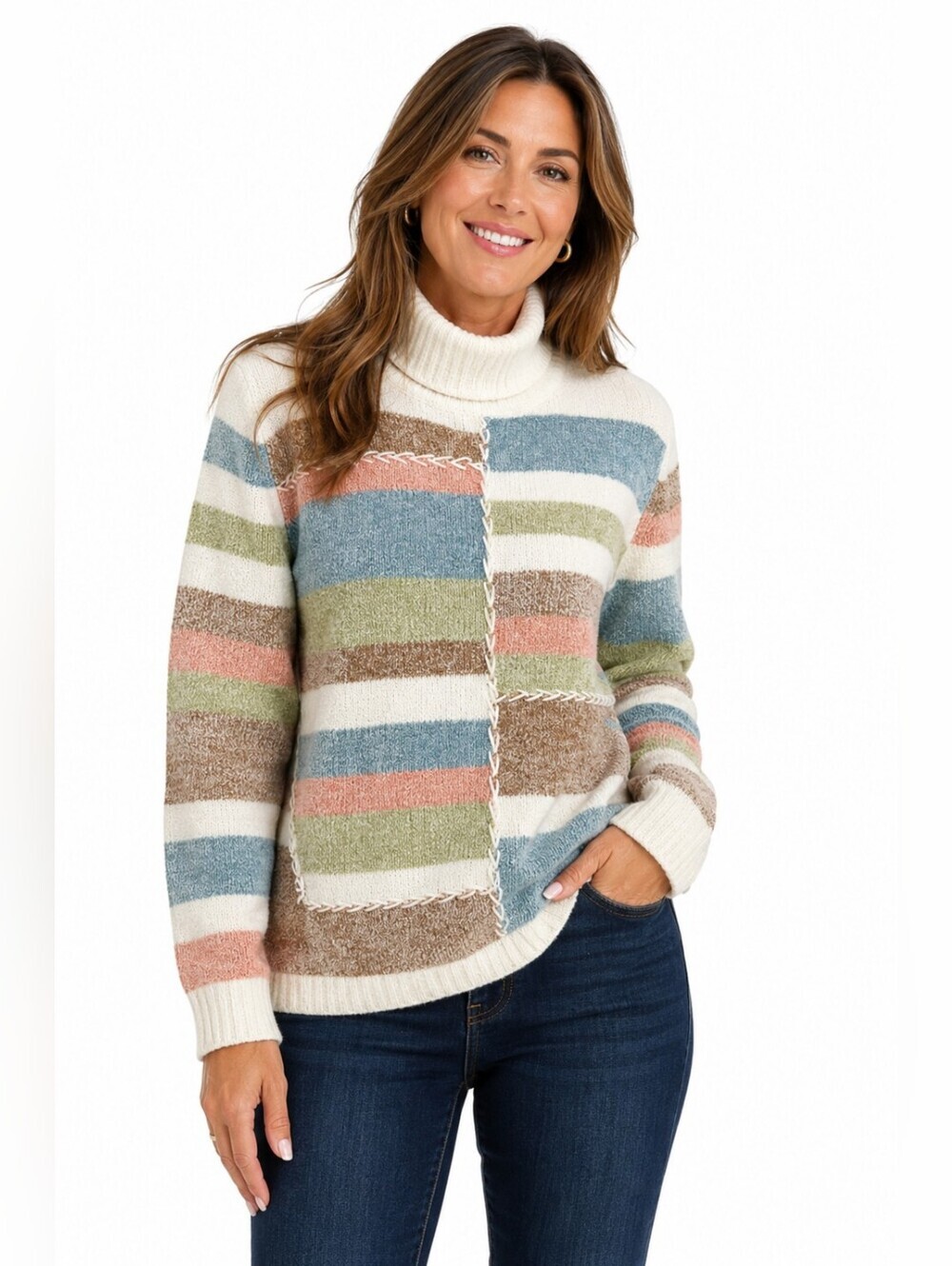 Alfred Dunner Boho Nautica Women's Cowl Neck Sweater Size Petite M Multicolor